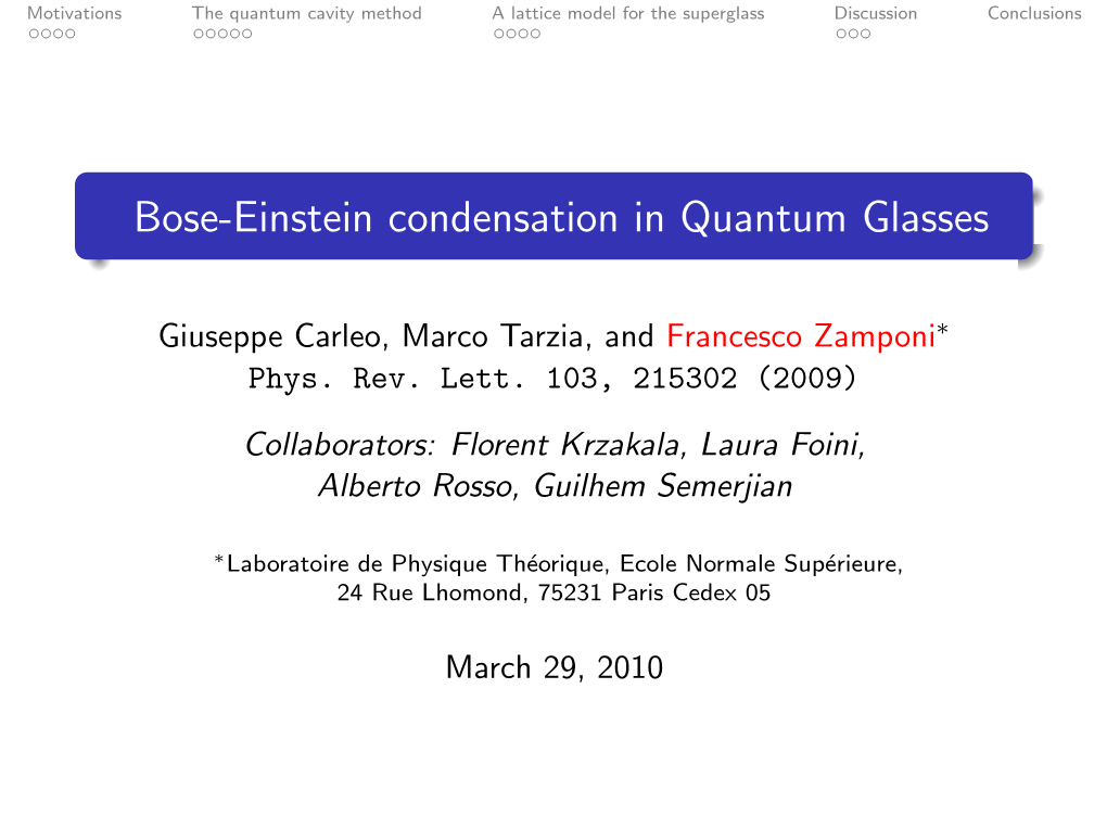 Bose-Einstein Condensation in Quantum Glasses