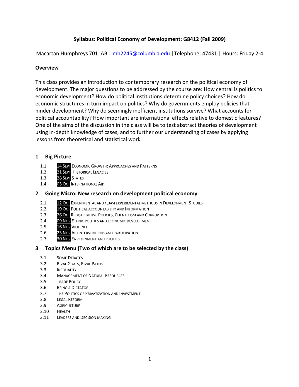 1 Syllabus: Political Economy of Development: G8412 (Fall 2009)