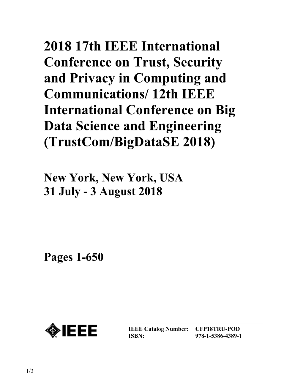 Engineering Trustcom/Bigdatase 2018