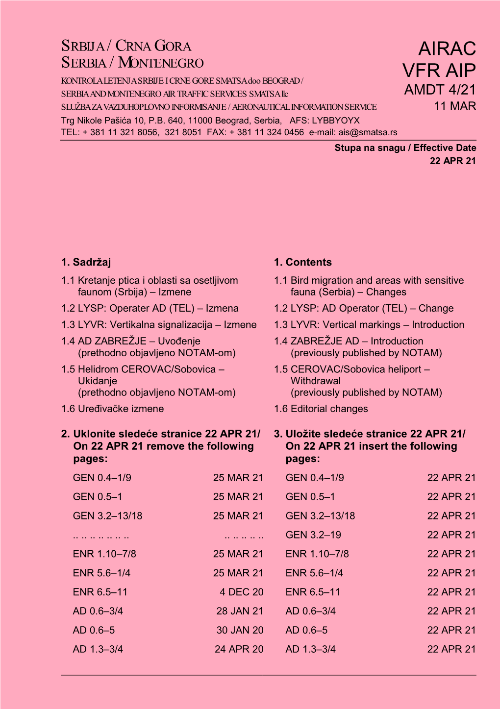 AIRAC VFR Effective Date of This AIRAC VFR AIP AMDT