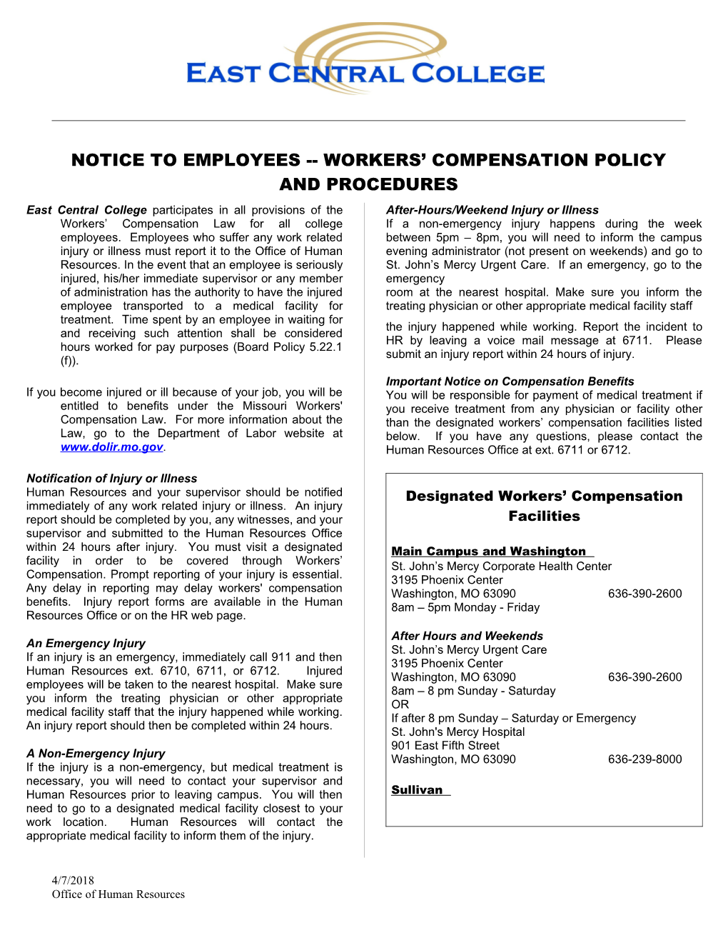 Supervisor's Guidelines for Worker's Compensation