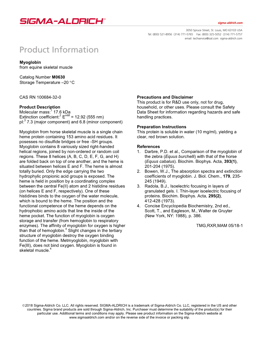 Myoglobin from Equine Skeletal Muscle