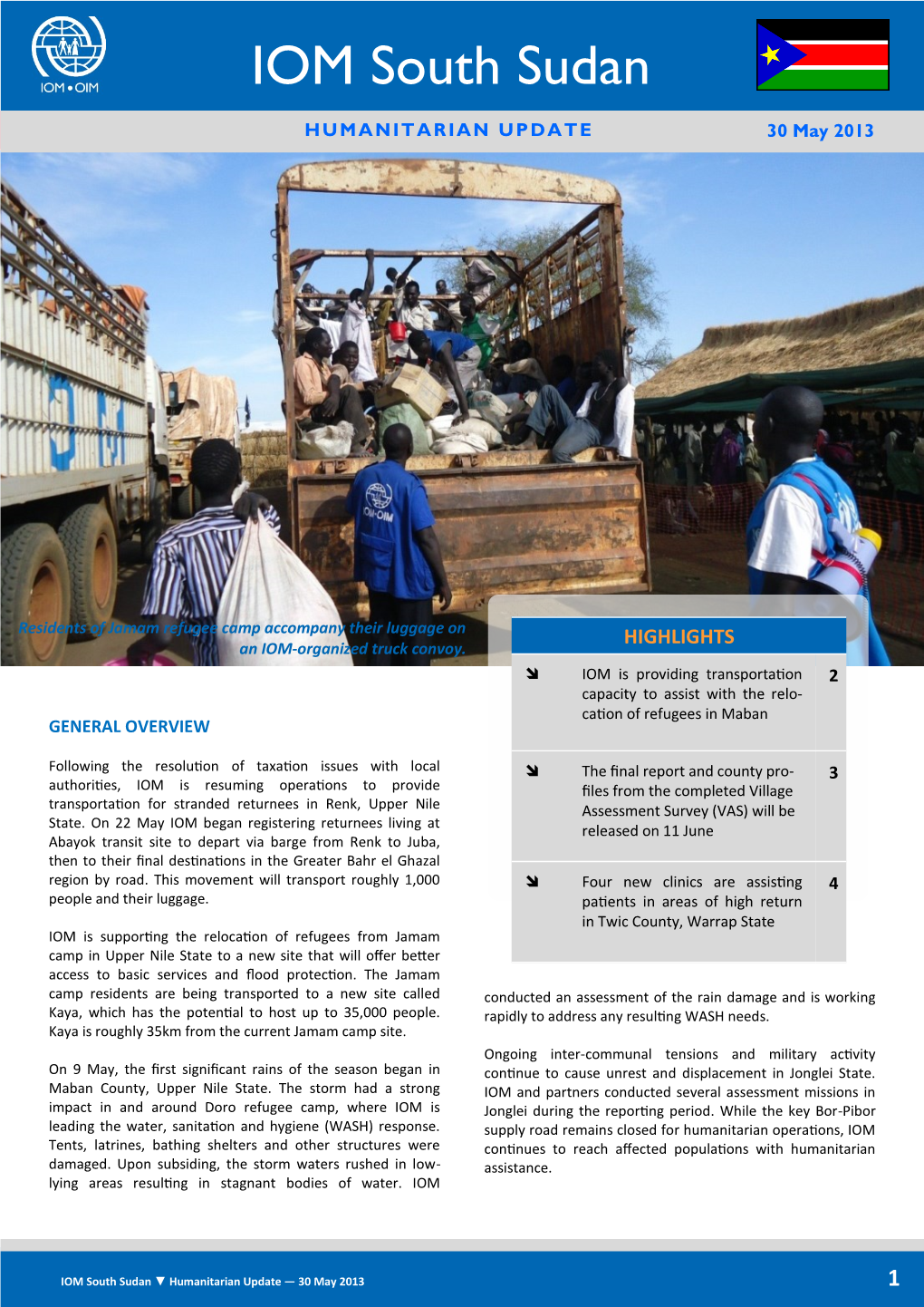 IOM South Sudan Humanitarian Update