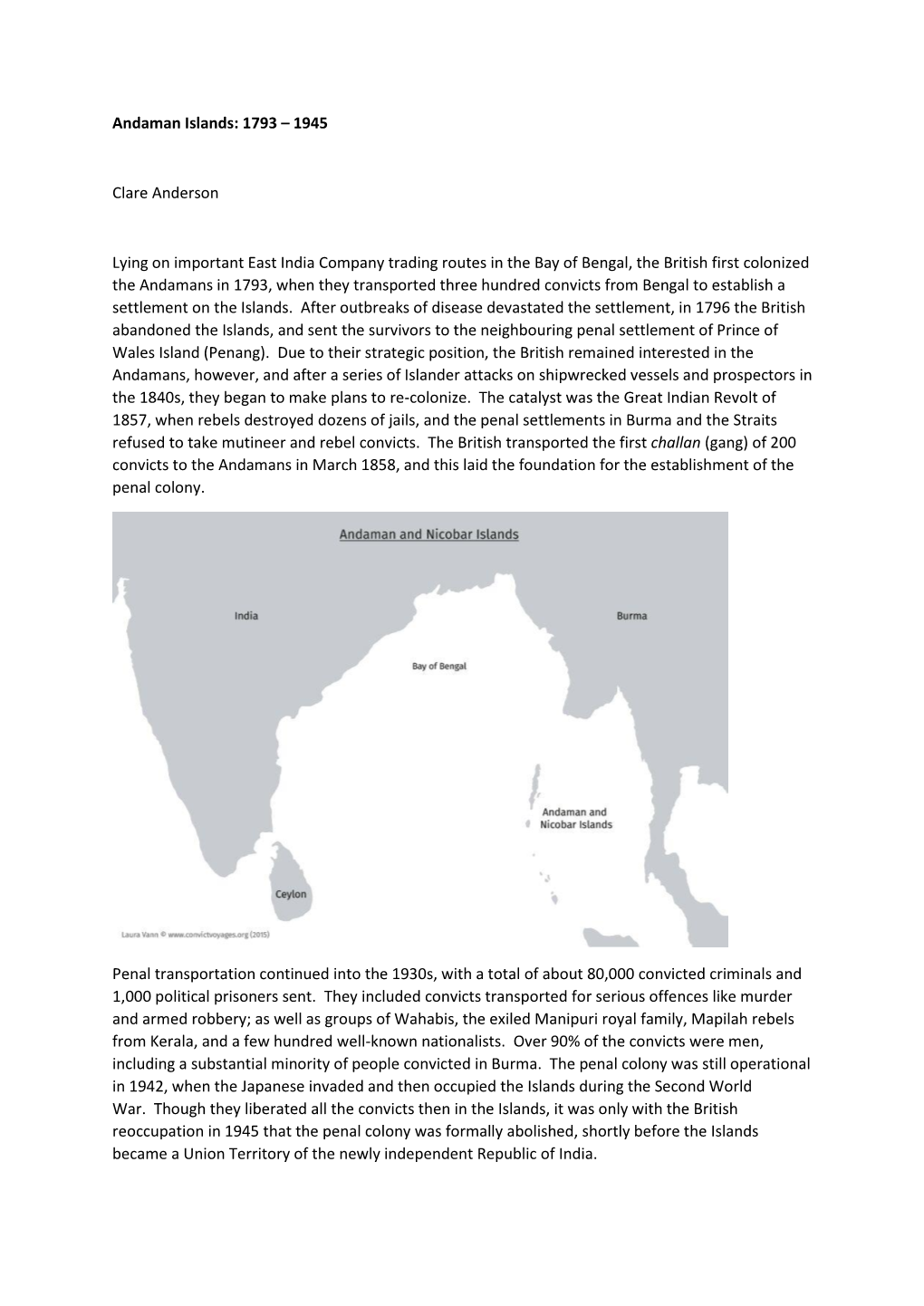 Andaman Islands: 1793 – 1945