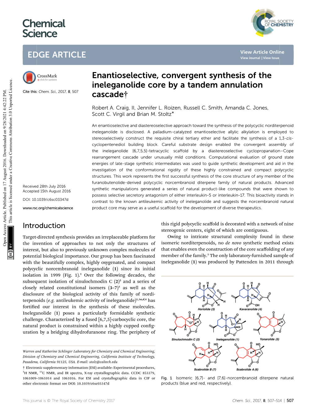 Enantioselective, Convergent Synthesis of the Ineleganolide Core by a Tandem Annulation Cite This: Chem