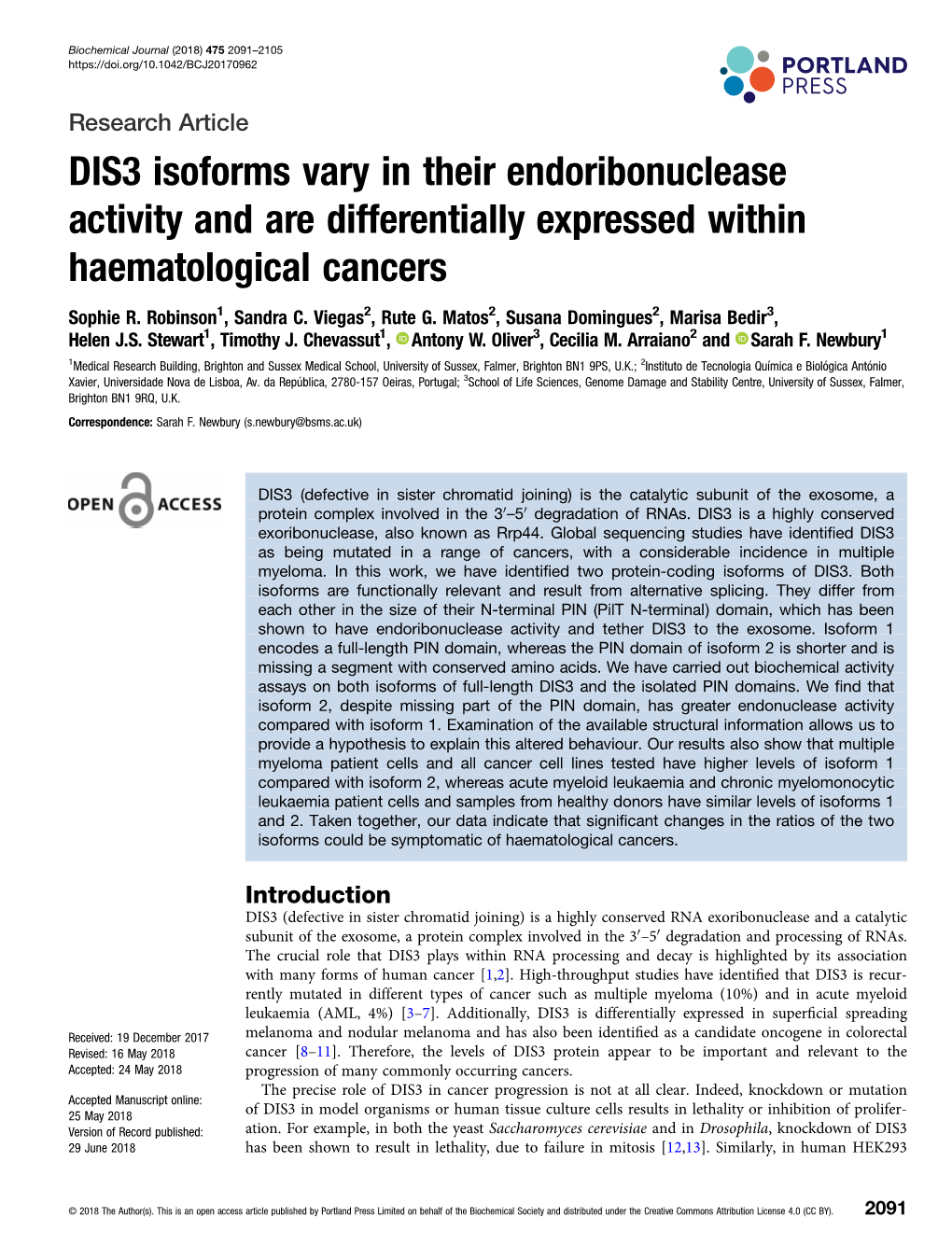 DIS3 Isoforms Vary in Their Endoribonuclease Activity and Are Differentially Expressed Within Haematological Cancers