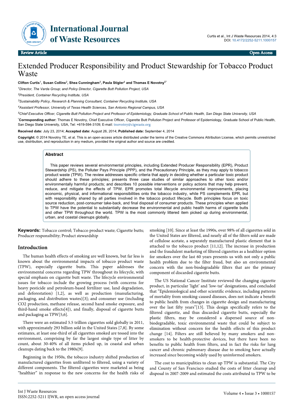 Extended Producer Responsibility and Product Stewardship for Tobacco