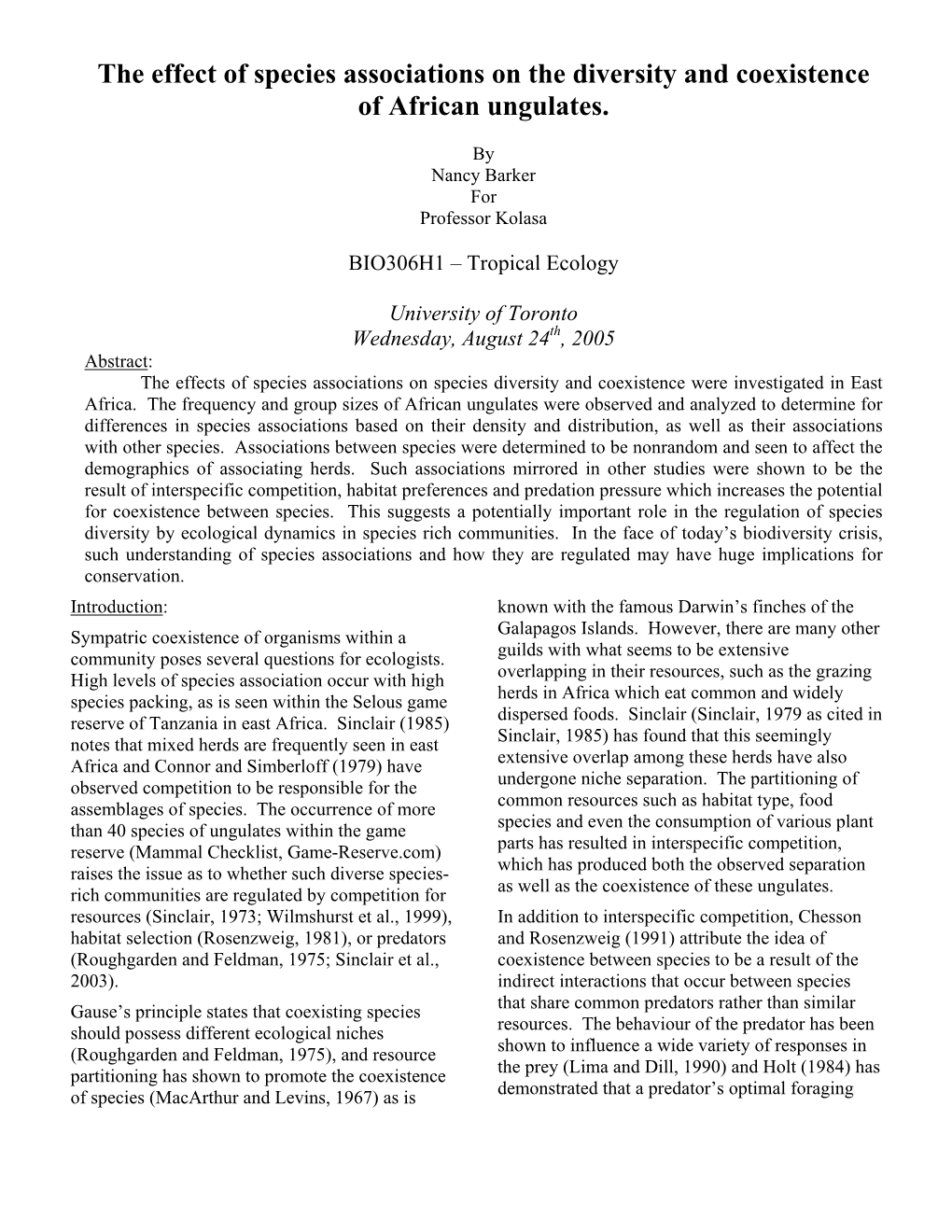 The Effect of Species Associations on the Diversity and Coexistence of African Ungulates