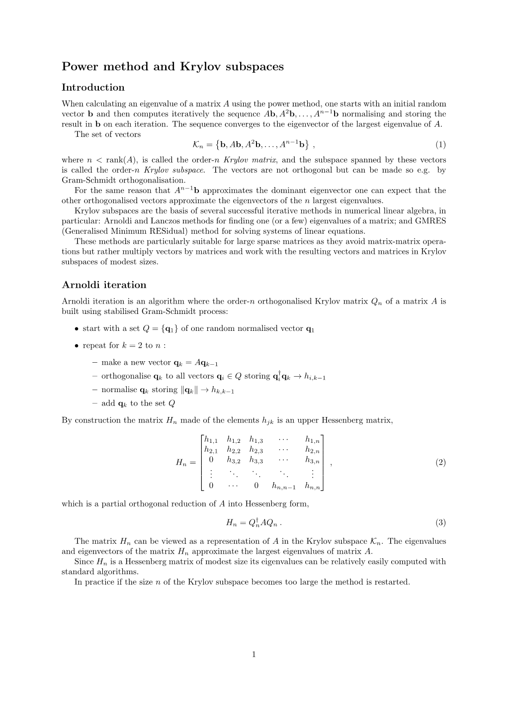 Power Method and Krylov Subspaces