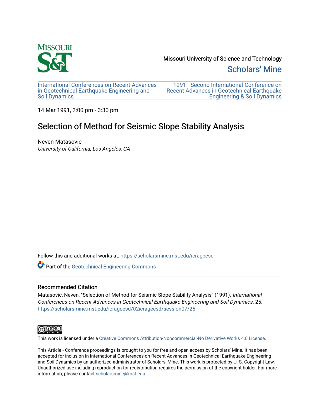 Selection of Method for Seismic Slope Stability Analysis