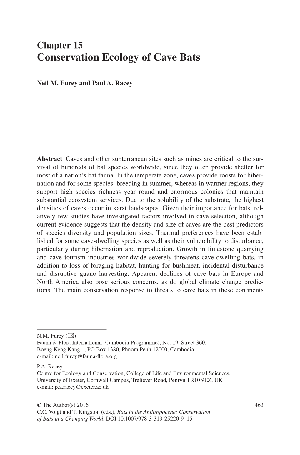 Conservation Ecology of Cave Bats