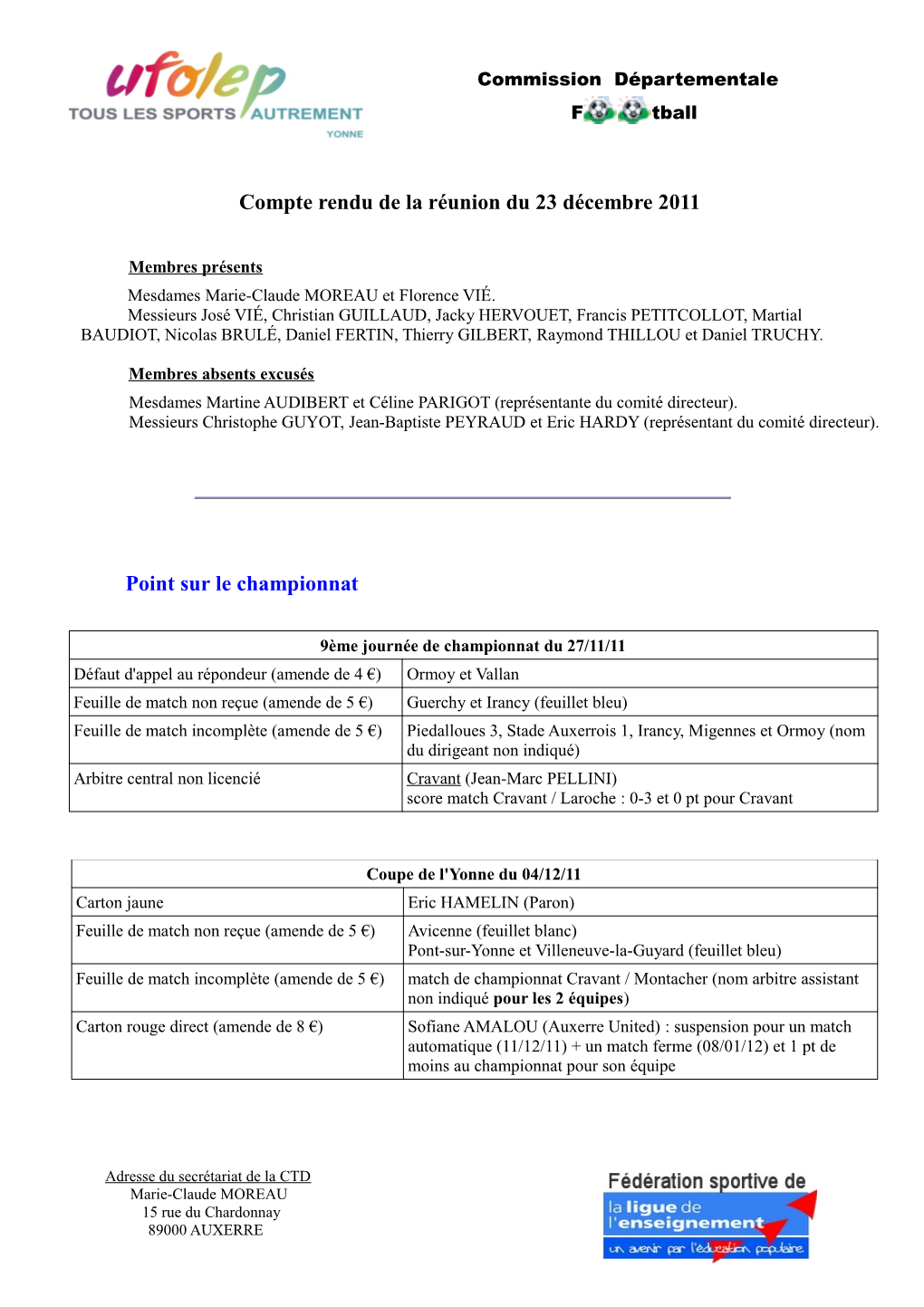 Compte Rendu De La Réunion Du 23 Décembre 2011 Point Sur Le