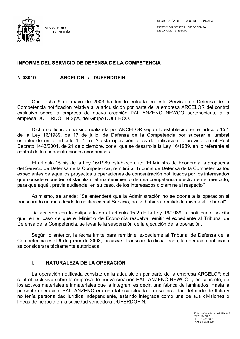 Informe Del Servicio De Defensa De La Competencia