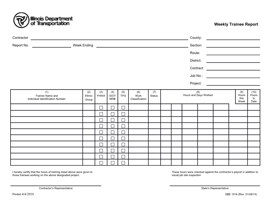 Weekly Trainee Report