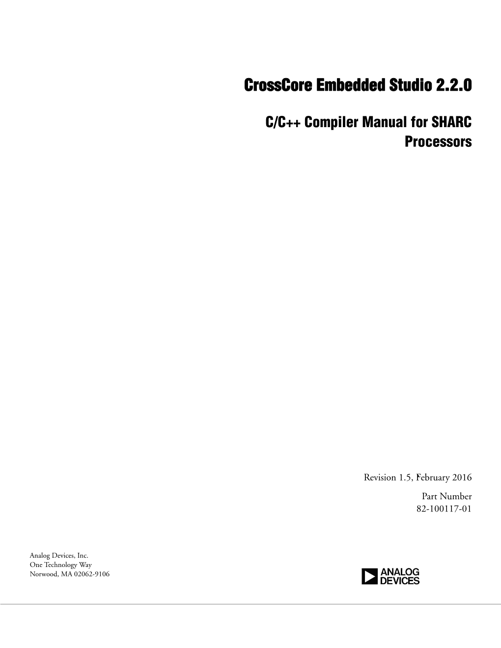 Crosscore Embedded Studio 2.2.0 C/C++ Compiler Manual for SHARC