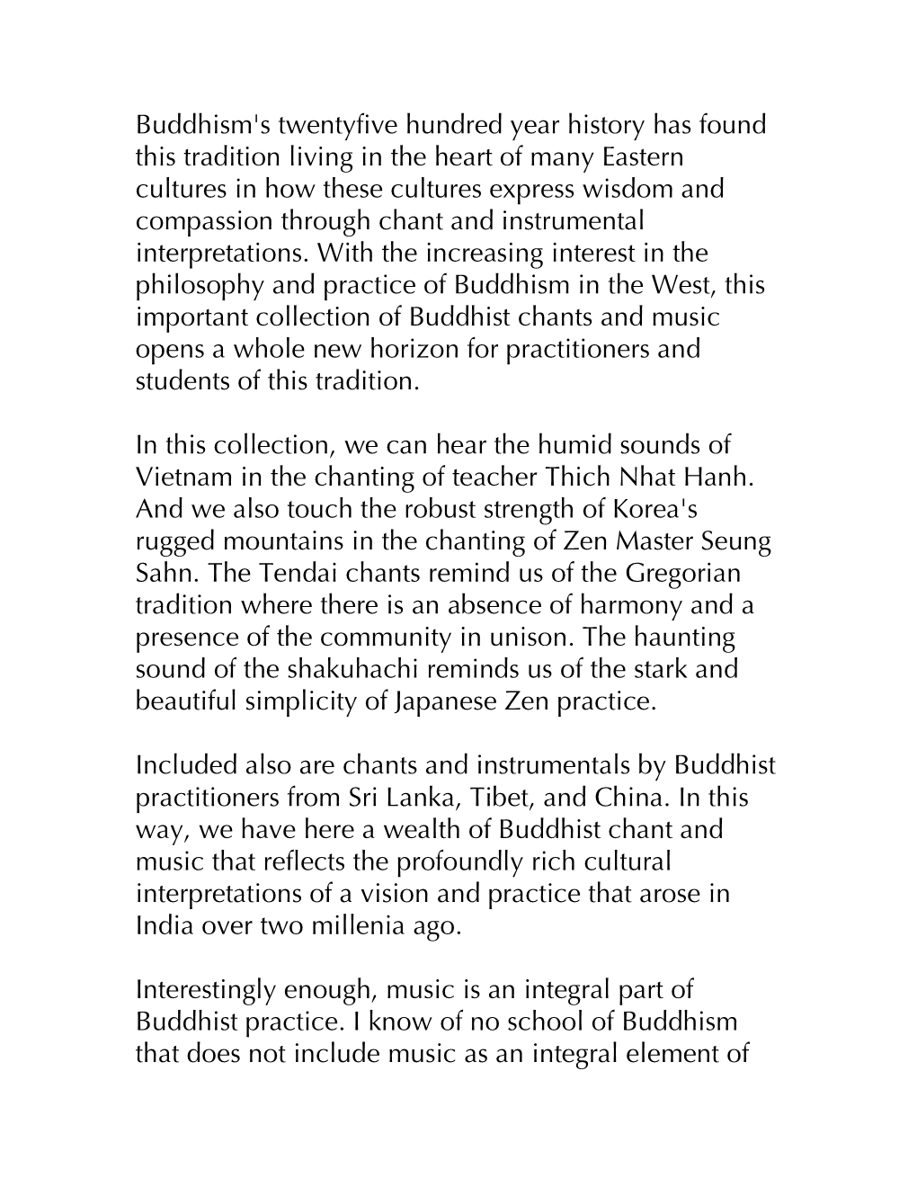 Buddhist Music Review, 1998