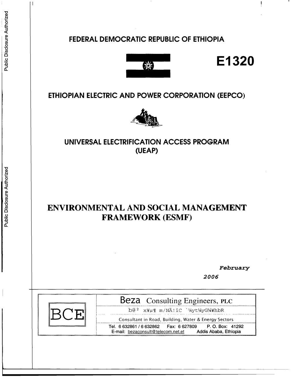 FEDERAL DEMOCRATIC REPUBLIC of ETHIOPIA El 320 Public Disclosure Authorized