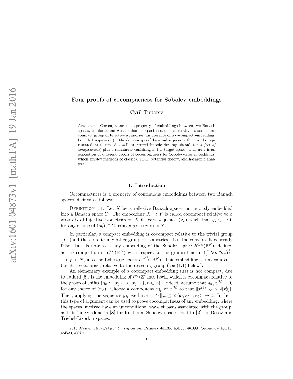 Four Proofs of Cocompacness for Sobolev Embeddings 3