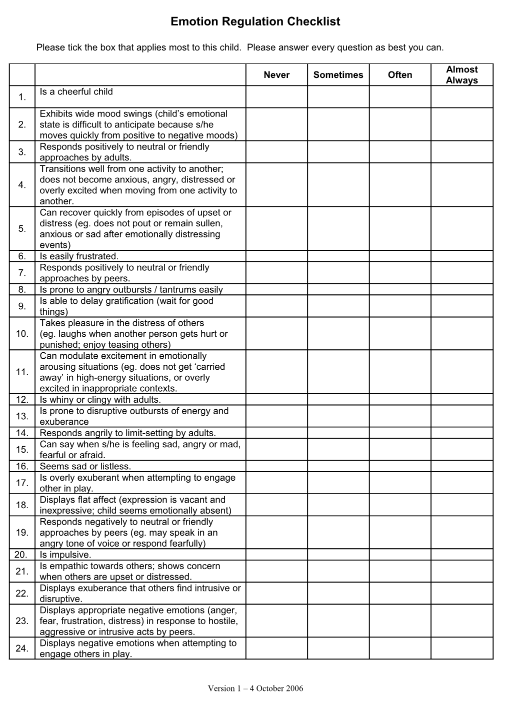 Emotion Regulation Checklist