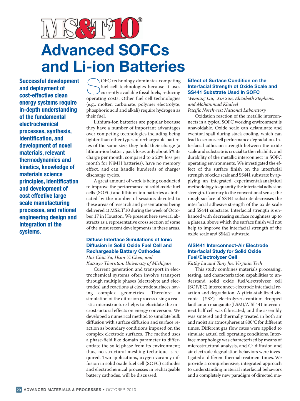 Advanced Sofcs and Li-Ion Batteries