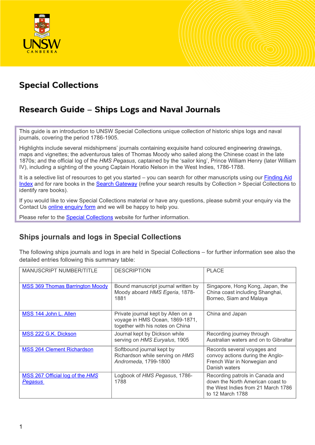 Ships Journals and Logs in Special Collections