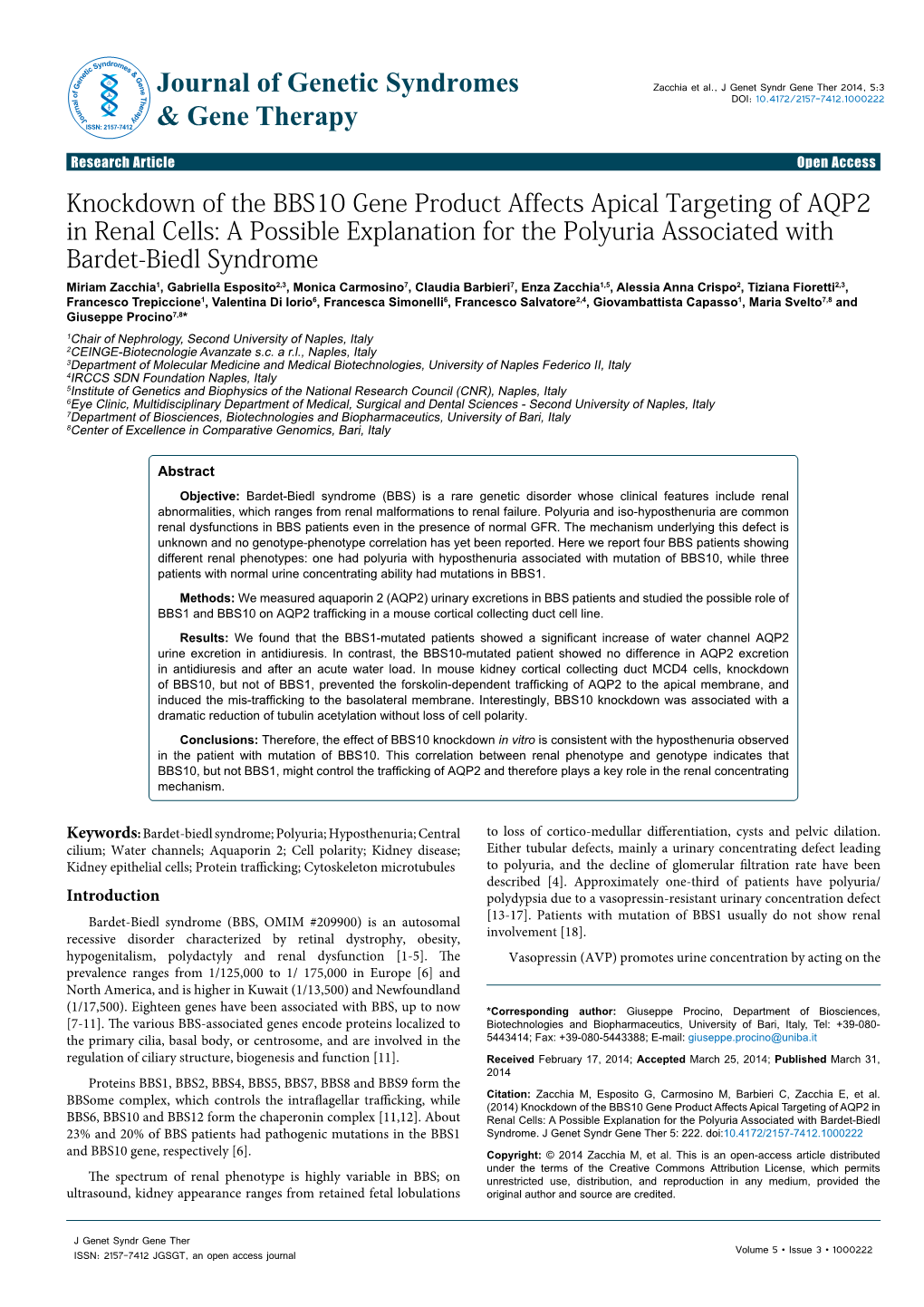 Knockdown of the BBS10 Gene Product