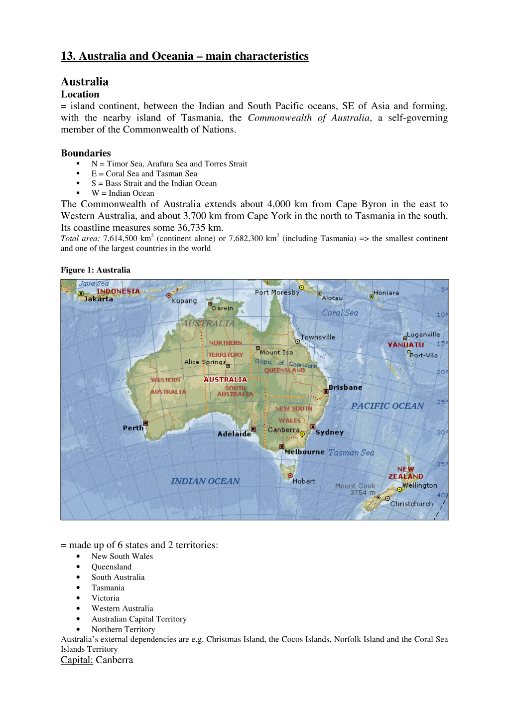 13. Australia and Oceania – Main Characteristics Australia