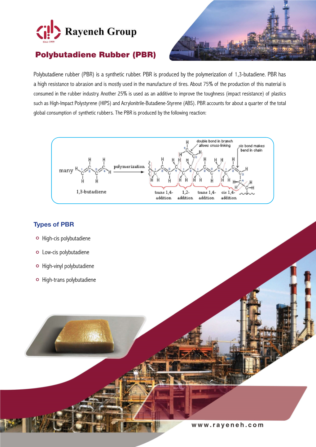 Polybutadiene Rubber (PBR) Is a Synthetic Rubber. PBR Is Produced by the Polymerization of 1,3-Butadiene