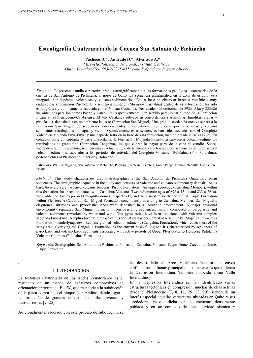 Estratigrafía Cuaternaria De La Cuenca San Antonio De Pichincha 1