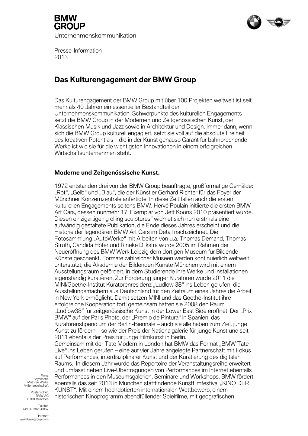 Das Kulturengagement Der BMW Group