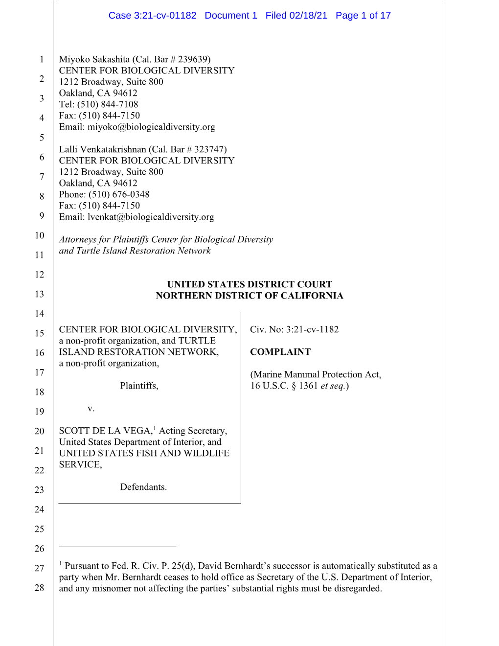 Case 3:21-Cv-01182 Document 1 Filed 02/18/21 Page 1 of 17