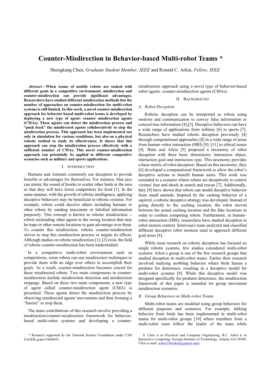 Counter-Misdirection in Behavior-Based Multi-Robot Teams *