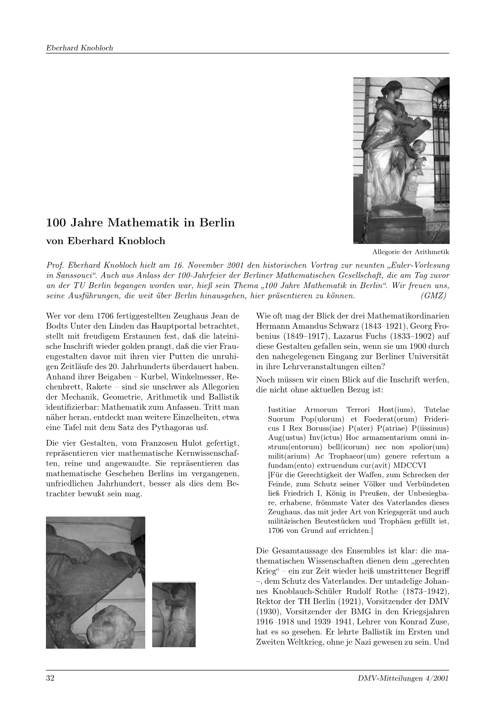 100 Jahre Mathematik in Berlin Von Eberhard Knobloch Allegorie Der Arithmetik Prof