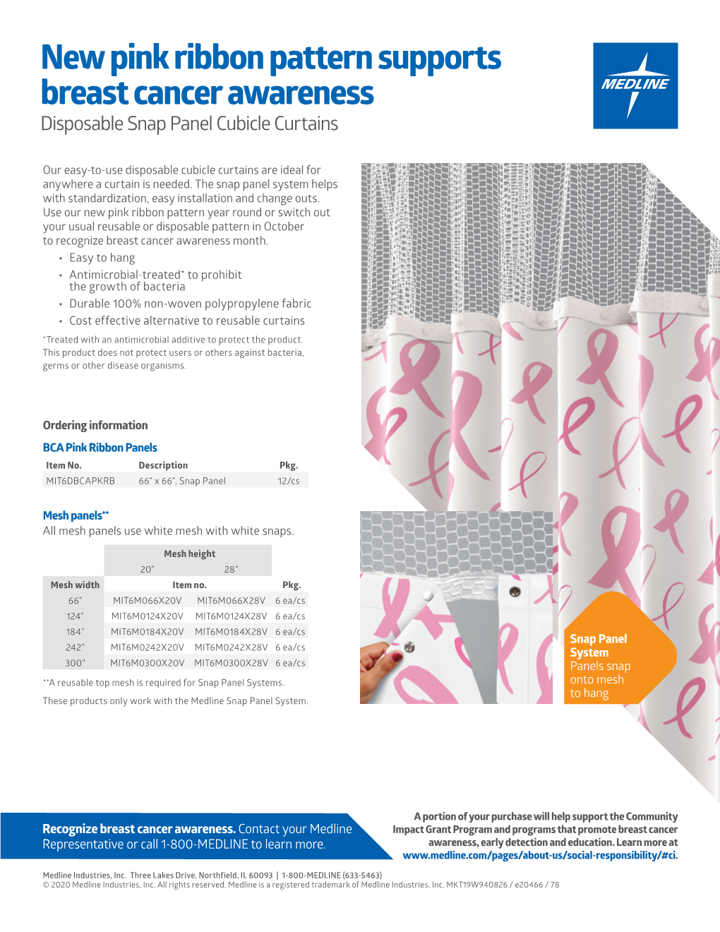 New Pink Ribbon Pattern Supports Breast Cancer Awareness Disposable Snap Panel Cubicle Curtains