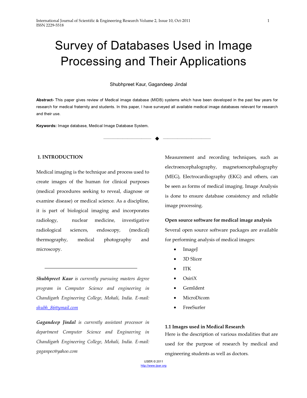 Survey of Databases Used in Image Processing and Their Applications