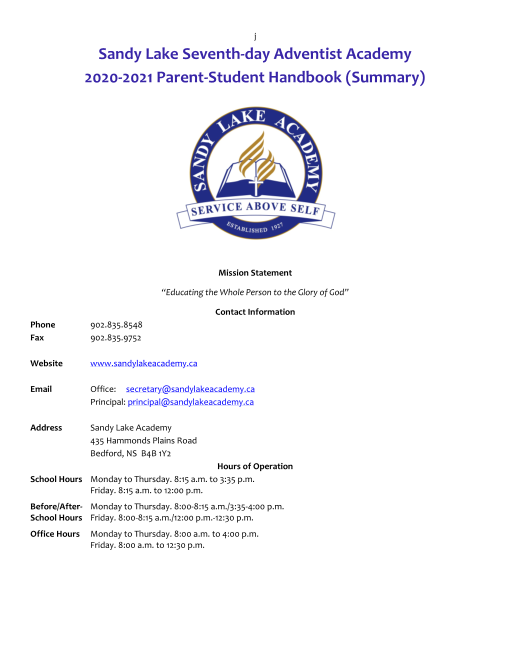 SLA Parent-Student Handbook Summary