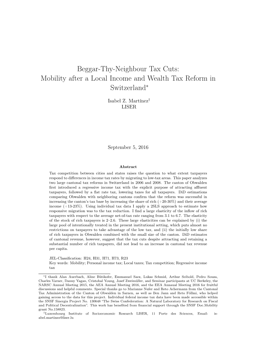 Mobility After a Local Income and Wealth Tax Reform in Switzerland∗