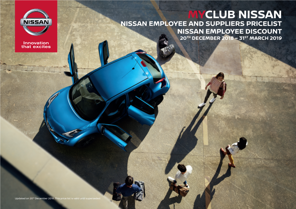 Myclub Nissan Nissan Employee and Suppliers Pricelist Nissan Employee Discount 20Th December 2018 – 31St March 2019