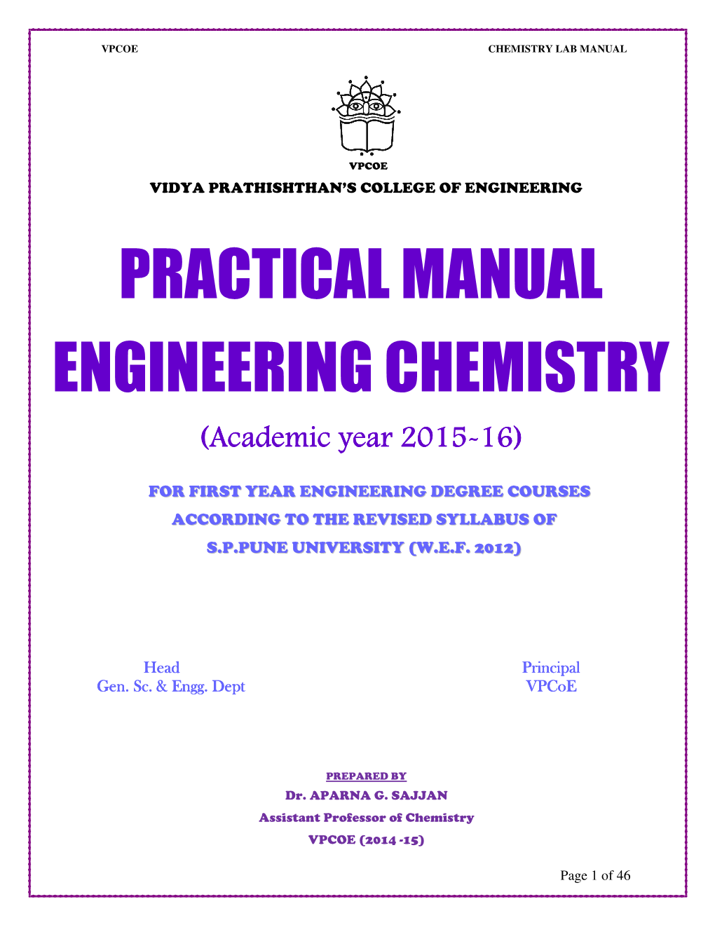 Practical Manual Engineering Chemistry