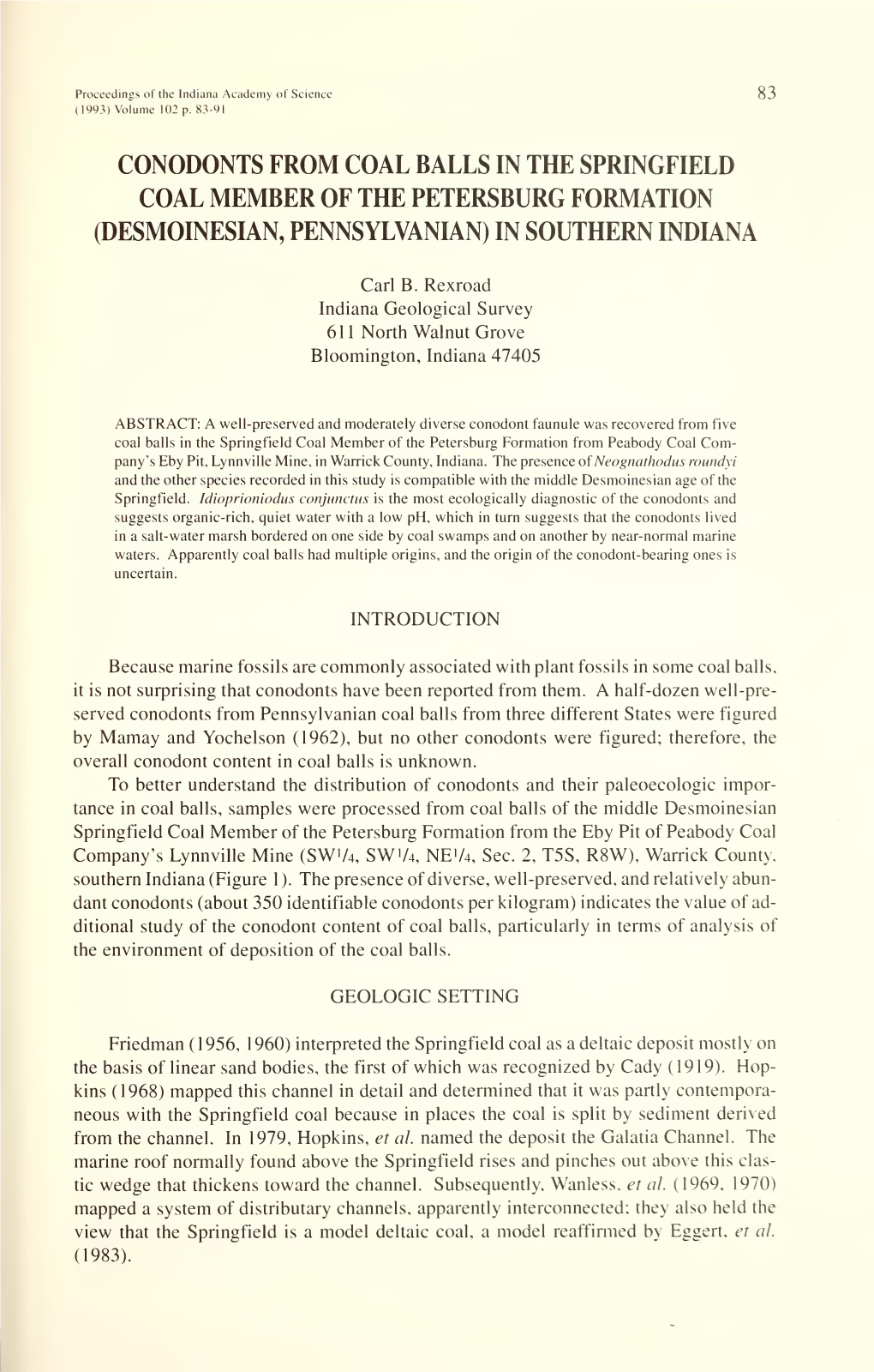 Proceedings of the Indiana Academy of Science 83