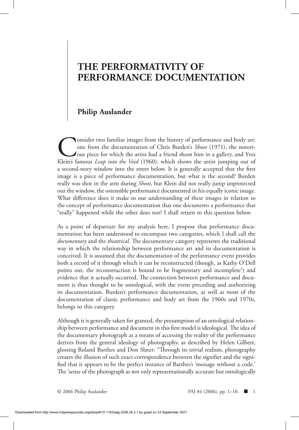 The Performativity of Performance Documentation