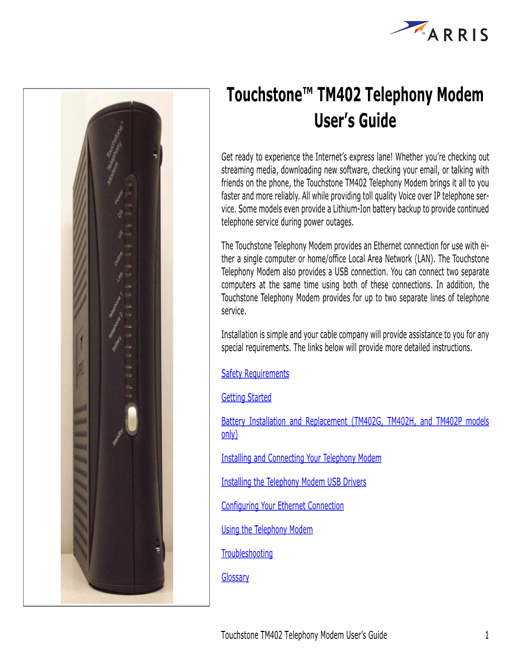 Touchstone TM402 Telephony Modem User's Guide