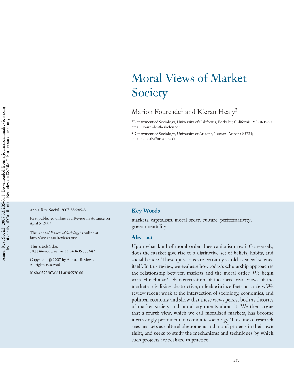 Moral Views of Market Society