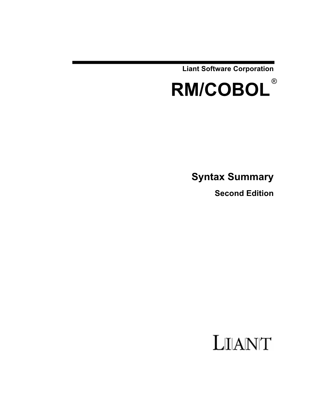 RM/COBOL Syntax Summary (Second Edition)