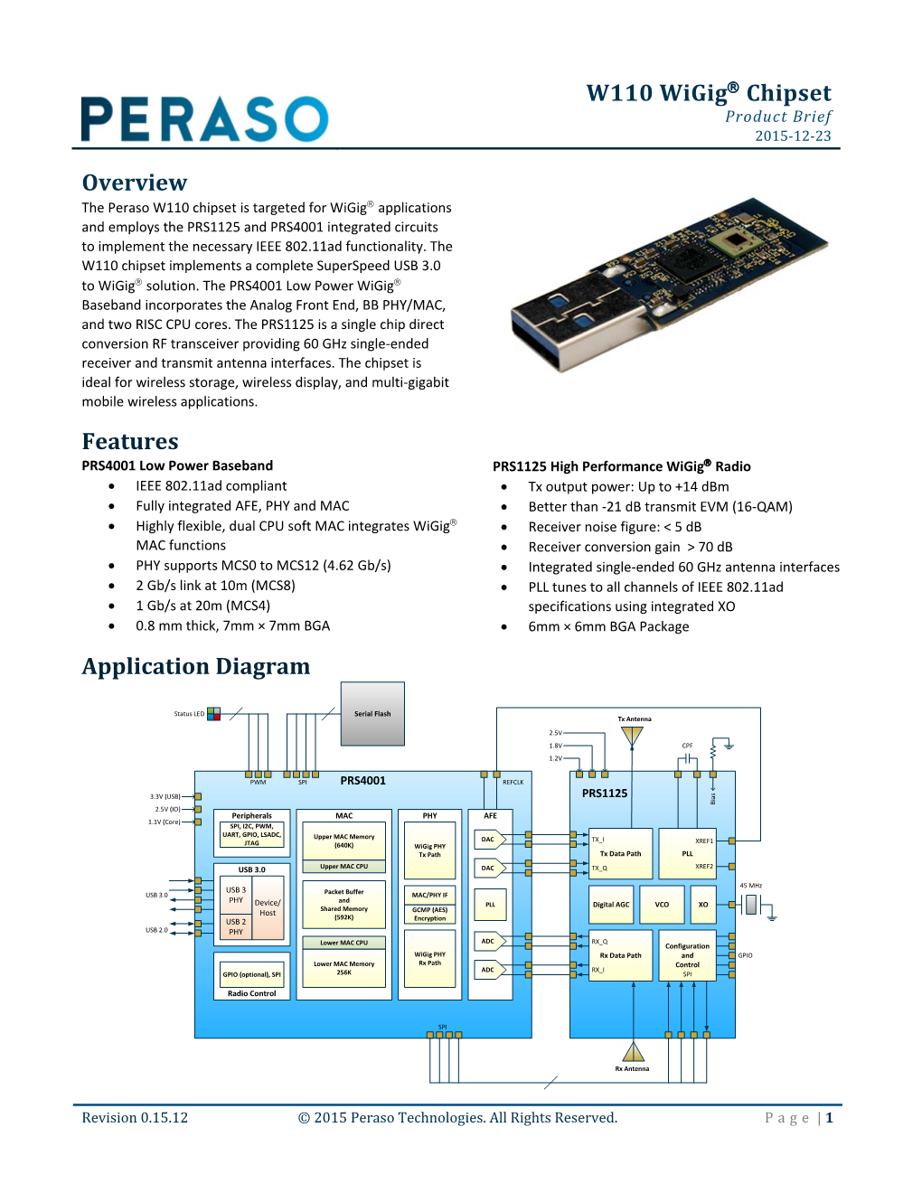 W110 Wigig® Chipset Overview Features Application Diagram