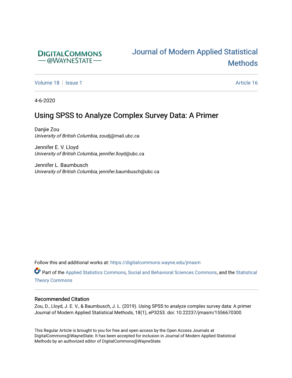 Using SPSS to Analyze Complex Survey Data: a Primer