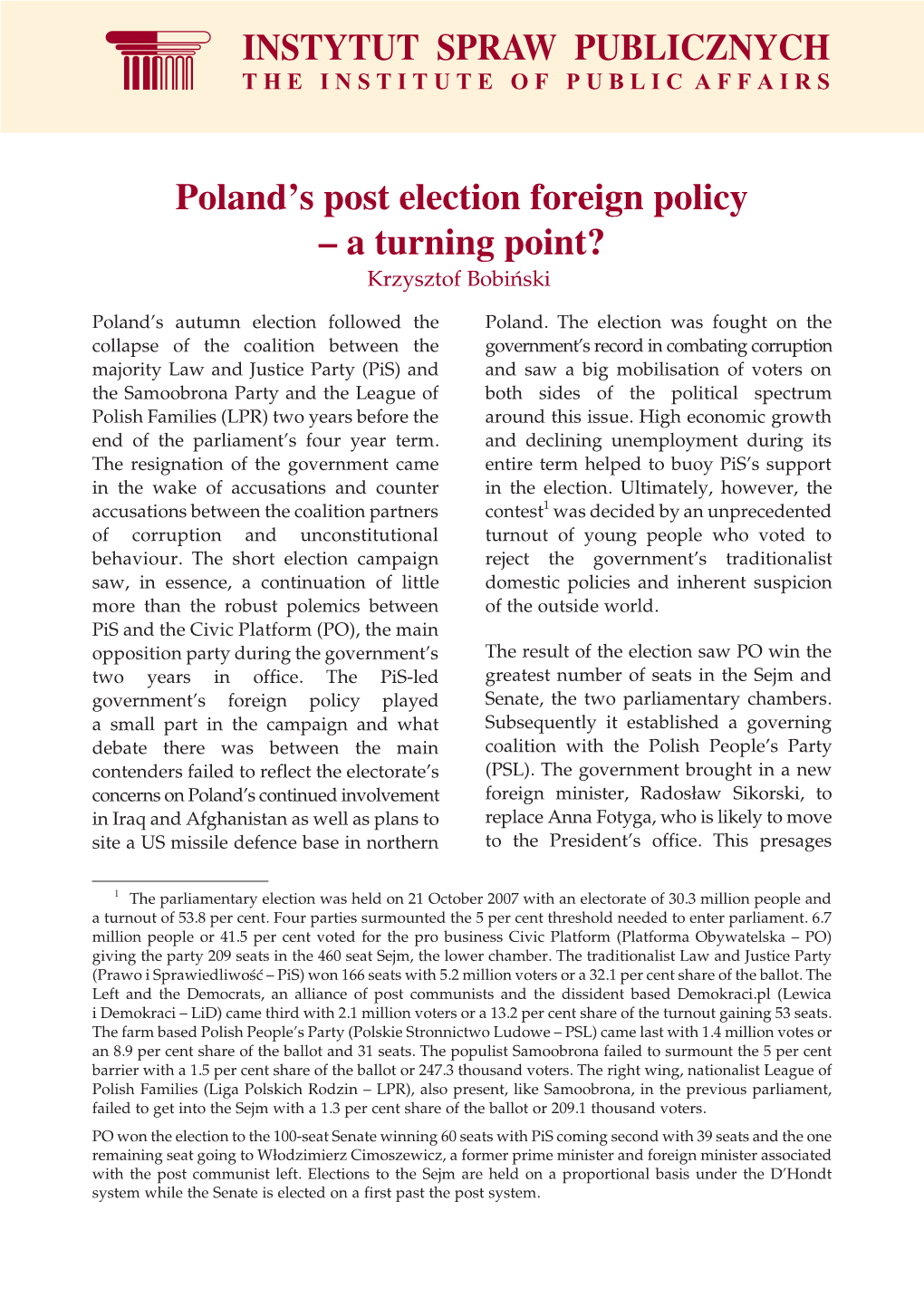 Poland's Post Election Foreign Policy