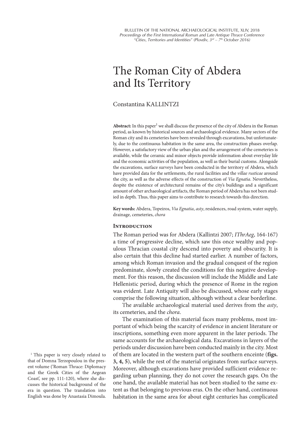 The Roman City of Abdera and Its Territory