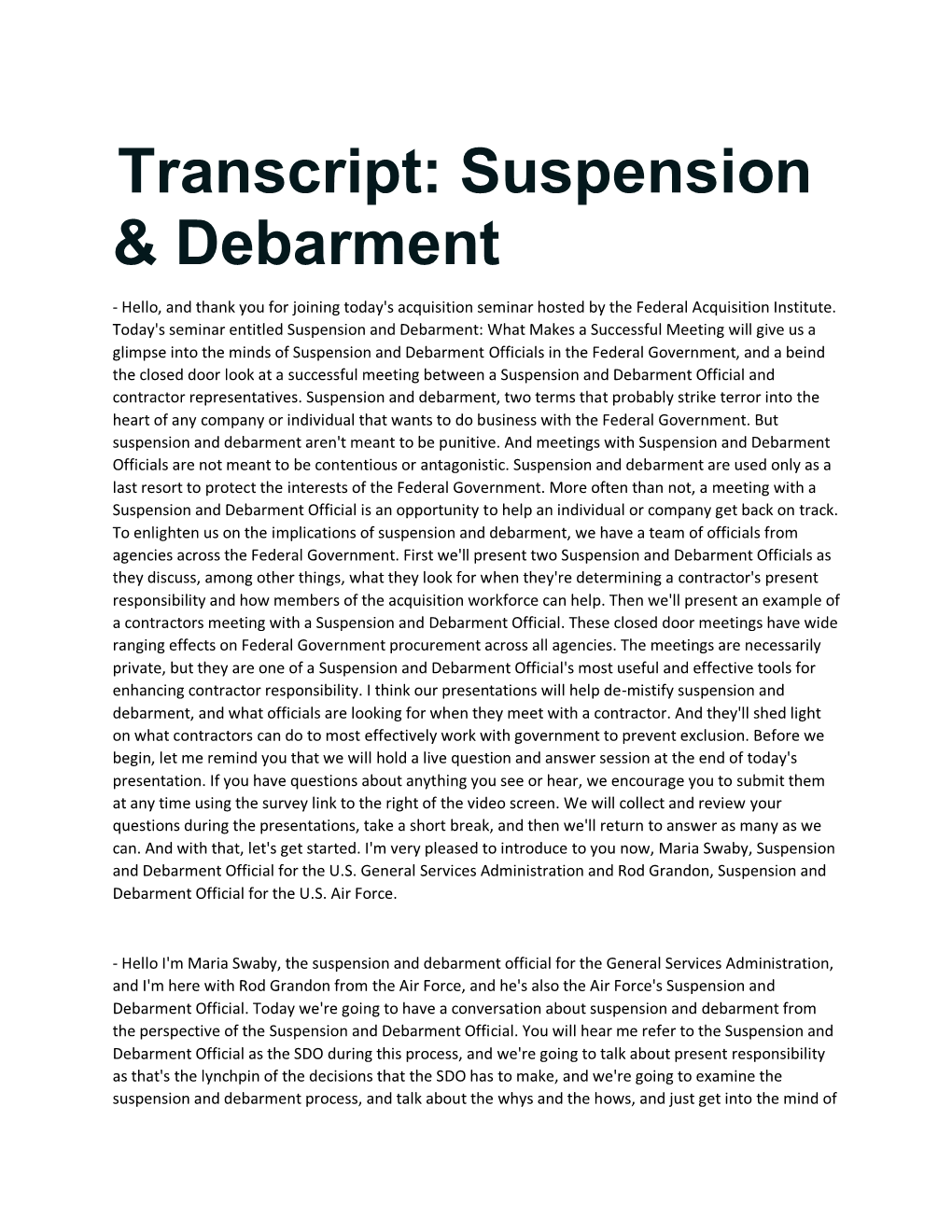 Transcript: Suspension & Debarment