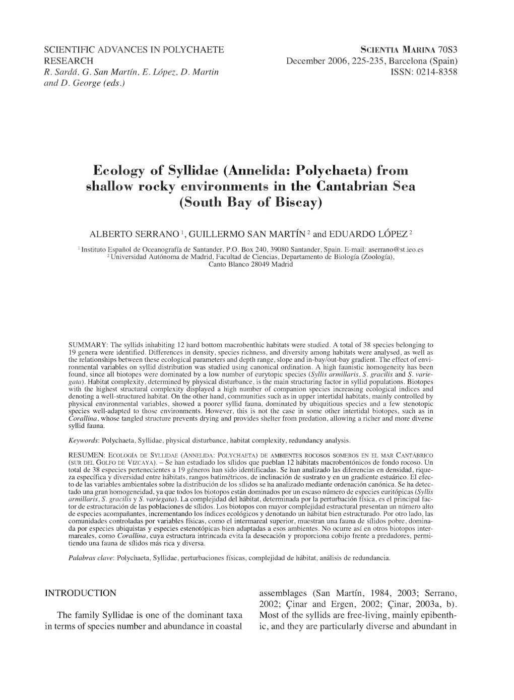 Ecology of Syllidae (Annelida: Polychaeta) from Shallow Rocky Environments in the Cantabrian Sea (South Bay of Biscay)